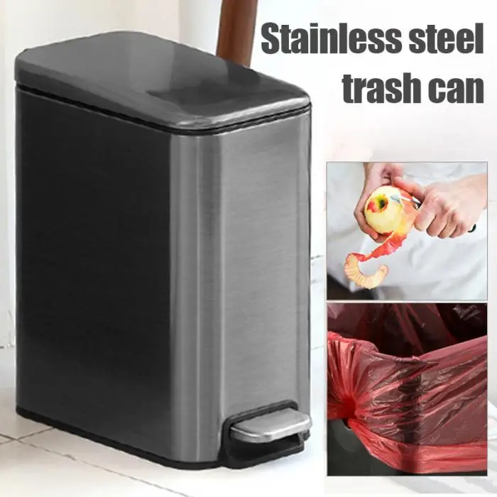 Newly 5L Rectangular Small Stainless Steel Step Trash Can Wastebasket Garbage Container Bin for Bathroom GHS99