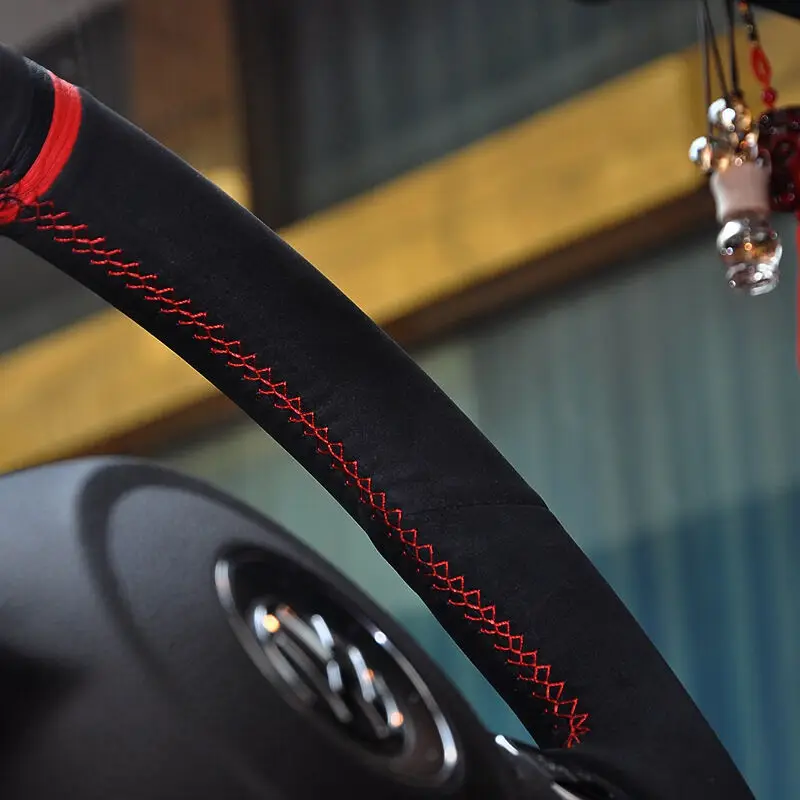 Красный Маркер Черный замшевый чехол рулевого колеса автомобиля для Volkswagen Golf 6 GTI MK6 VW Polo GTI Scirocco R Passat CC R-Line 2010