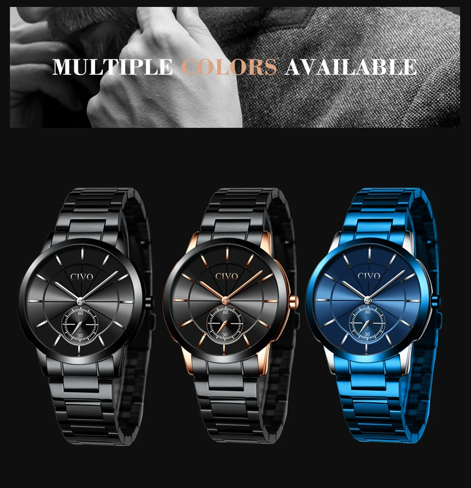 Reloj CIVO quartz watches mens fashion sport dial waterproof wirst watches top brand luxury steel strap man watches montre homme