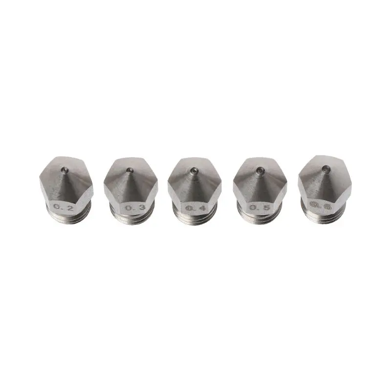 

Deek-Robot 1 Set / 5 Pcs High Quality Nozzle 0.2mm/0.3mm/0.4mm/0.5mm/0.6mm for 1.75mm MK8 Extruder Prusa i3 A8