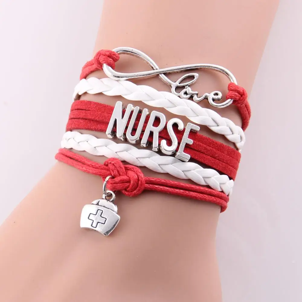 2142a Little Minglou Бесконечная любовь браслет с надписью «Nurse» шапка медсестры Шарм Кожа обернуть мужские браслеты и браслеты для женщин ювелирные изделия Прямая - Окраска металла: 2142a