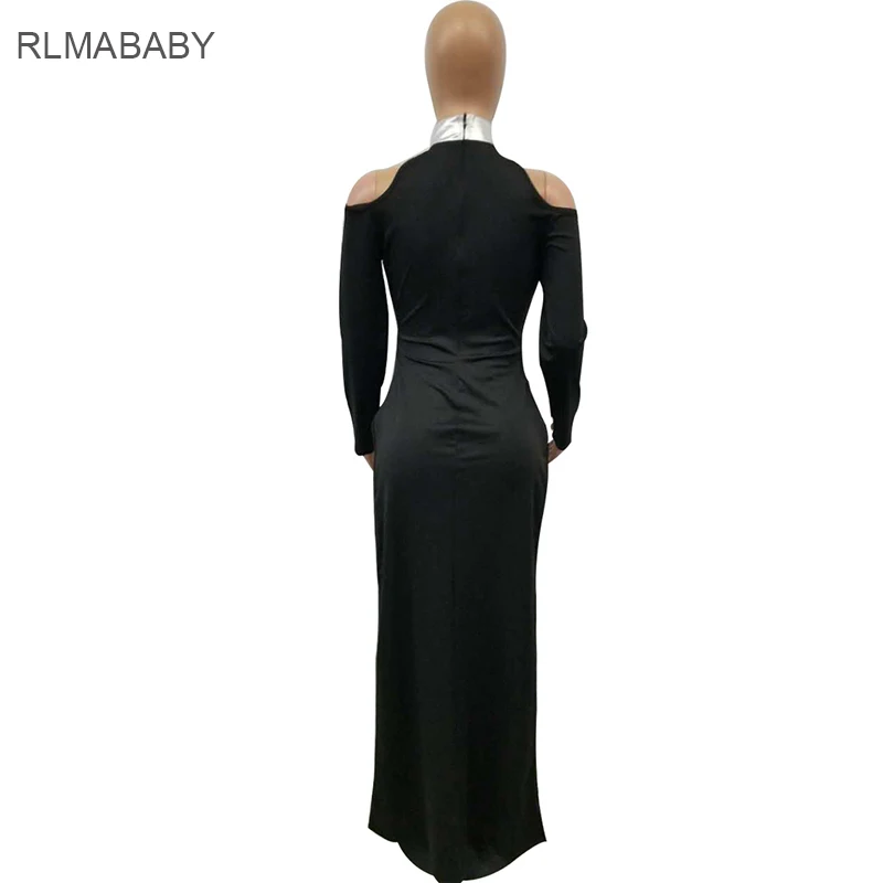 Rlmababy пикантные открытыми плечами выдалбливают черный длинное платье водолазка