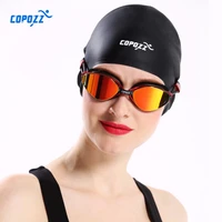 new copozz flexible silicone waterproof swimming cap swimwearhat cover ear swim for men women unisex adult long short hair