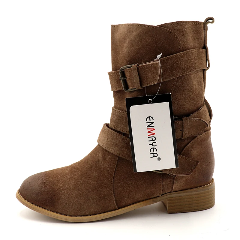 

ENMAYER Shoes Woman Winter Boots Cowboy Western Boots Plus Size 33-43 Mid-calf Boots for Women Short Black Light tan Shoe