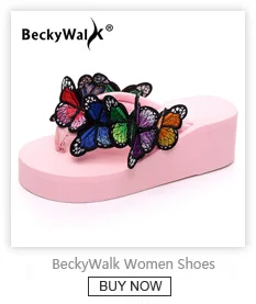 BeckyWalk/Повседневная Летняя женская обувь; шлепанцы на танкетке; пляжная женская обувь ручной работы на высоком каблуке, украшенная бисером; вьетнамки на платформе; WSH2665