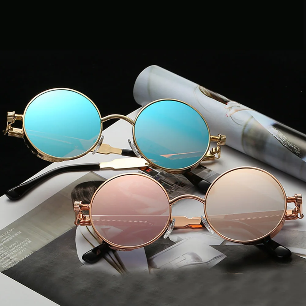 Круглые металлические солнцезащитные очки в стиле стимпанк винтажные