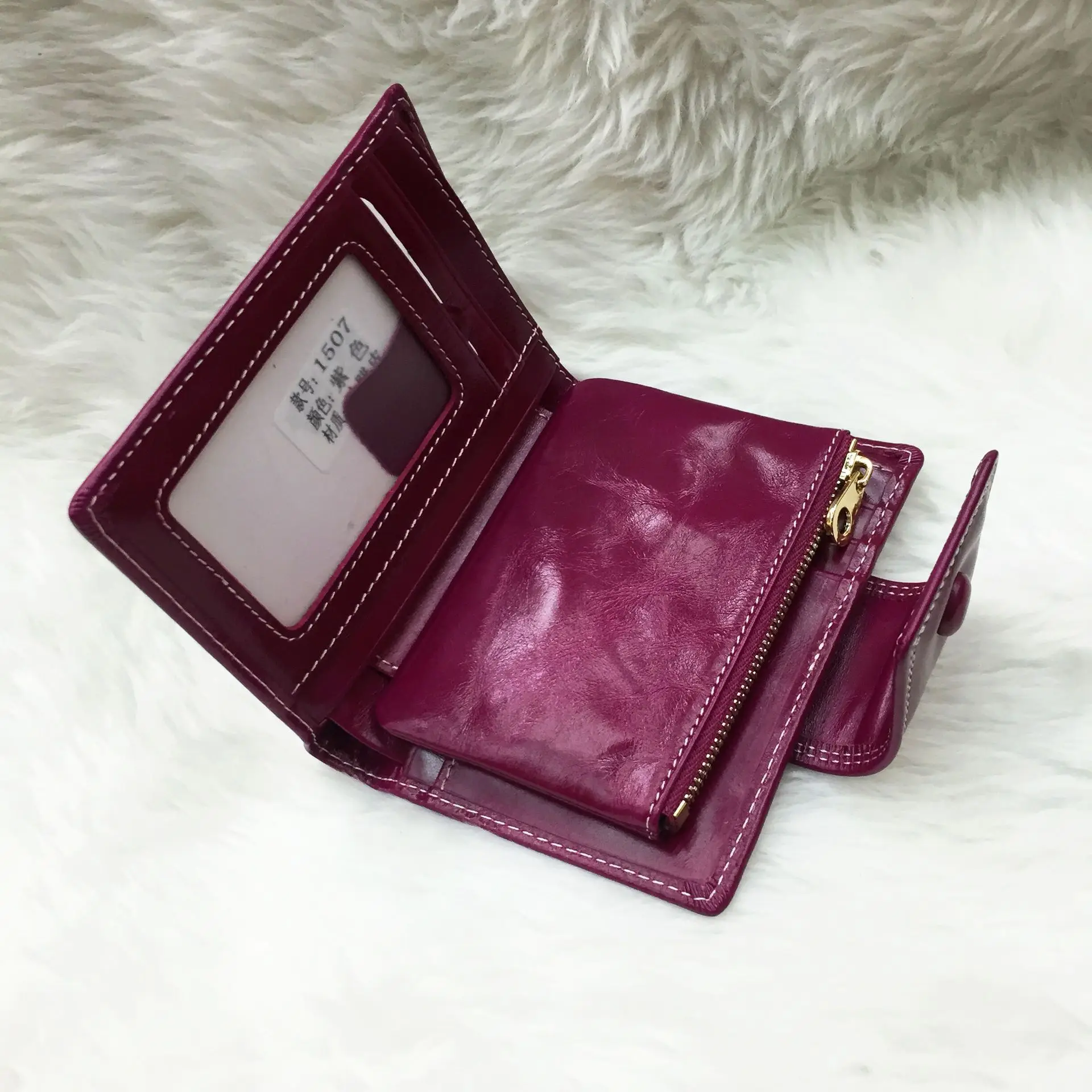 Genuine leather Wallet Woman High quality Oil wax Clutch Slim and Purse Black Purple Brown Hot pink Blue | Багаж и сумки