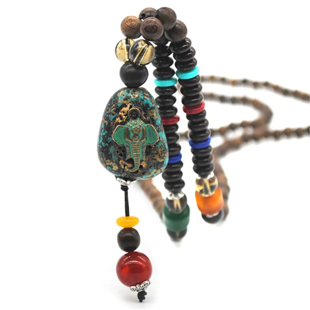 Творческий ручной работы длинный деревянный бисер свитер цепь этнические