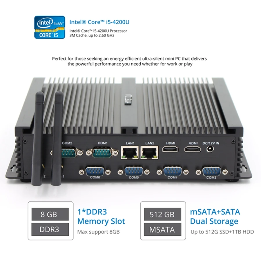 Core i7 4500U Mini PC Windows i5 i3 безвентиляторный промышленный компьютер 6 * RS232 COM Dual LAN