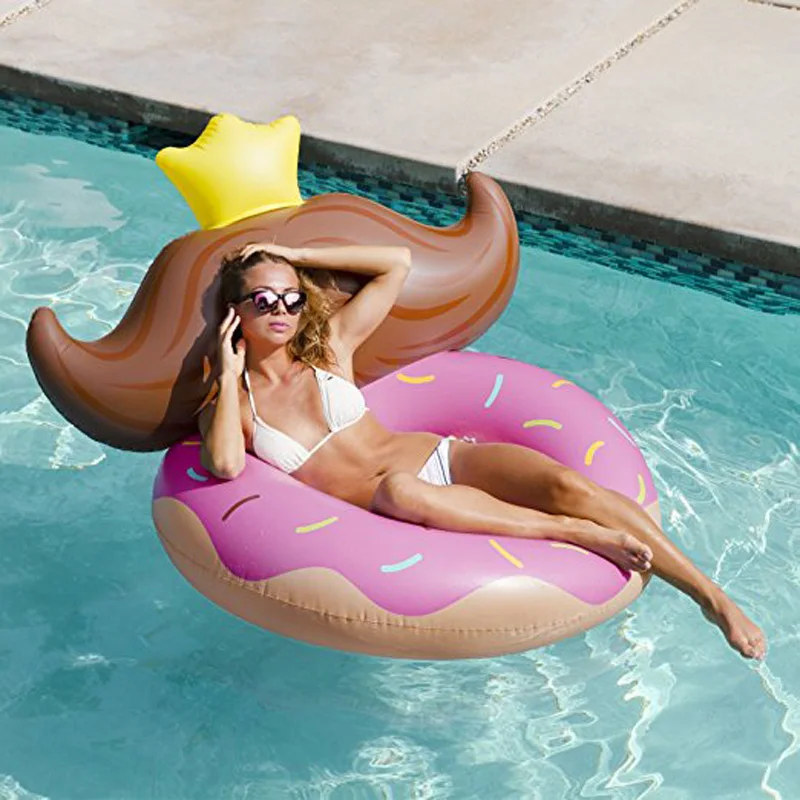 

140cm Inflatable Donut Swimming Ring Pool Floats Floating Row with Cute Beard Arm Chair Kids Adults Summer Beach Water Pool Toys