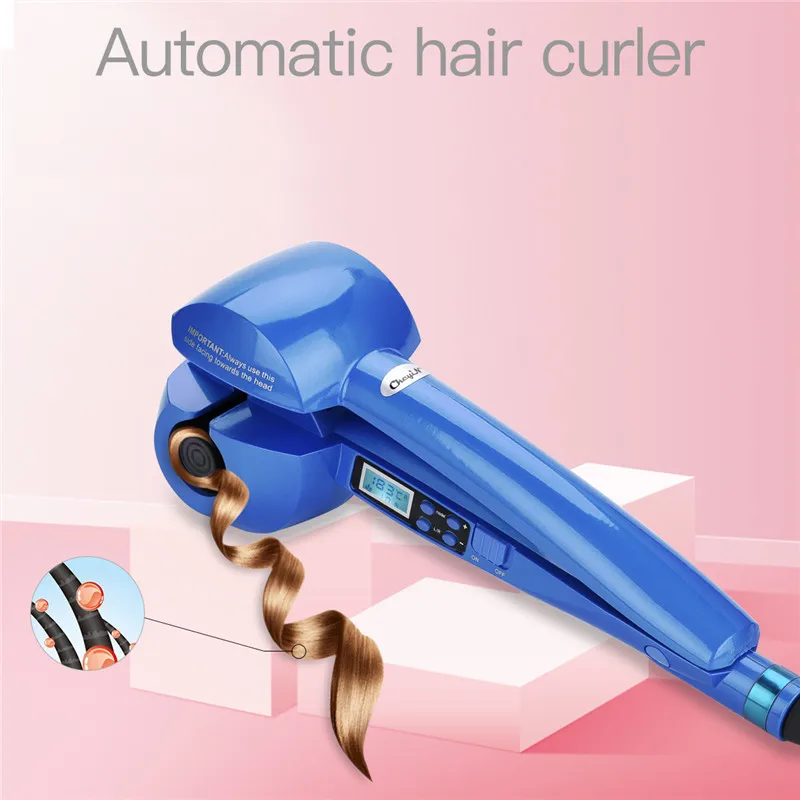 Синий Automatic Hair Curler Ceramic Wave Curling Iron Adjustable Temperature Curling Wand Hair Styler Tool LCD Display Electric Curl - Цвет: Синий