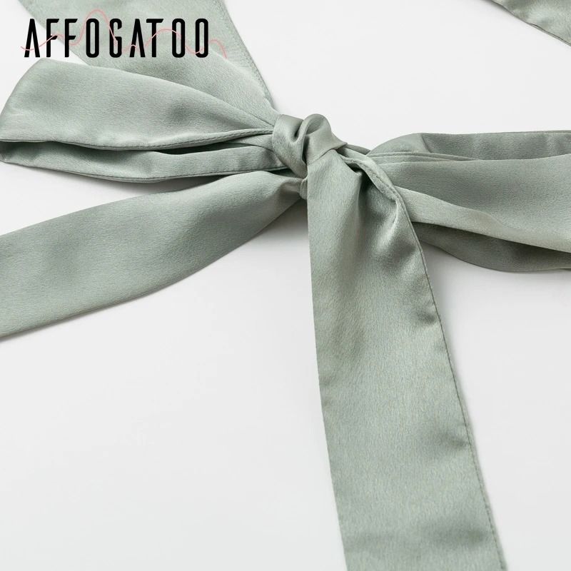 Женский облегающий Топ afogatoo зеленый сатиновый топ с рюшами и поясом на лето |