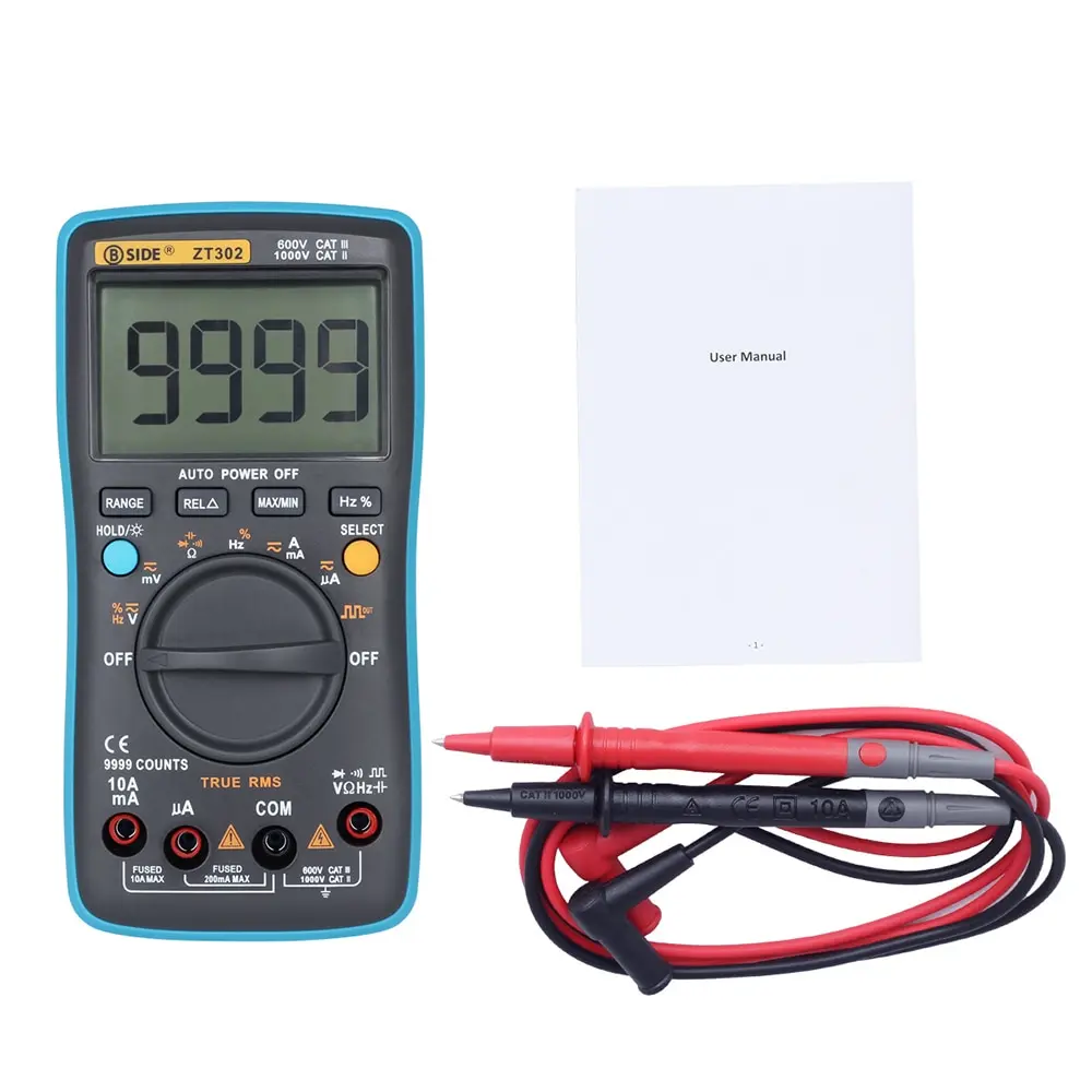 

BSIDE Digital Multimeter Voltmeter Ammeter Ohm Capacitance Tester Diagnostic Machine 9999 Counts Auto Manual Range Multimeters