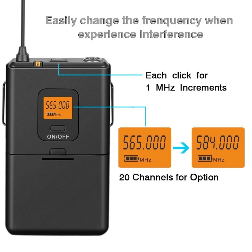 Fifine 20-Channel UHF Беспроводной петличный микрофон с отворотом система с передатчиком, мини нагрудный микрофон и портативный приемник