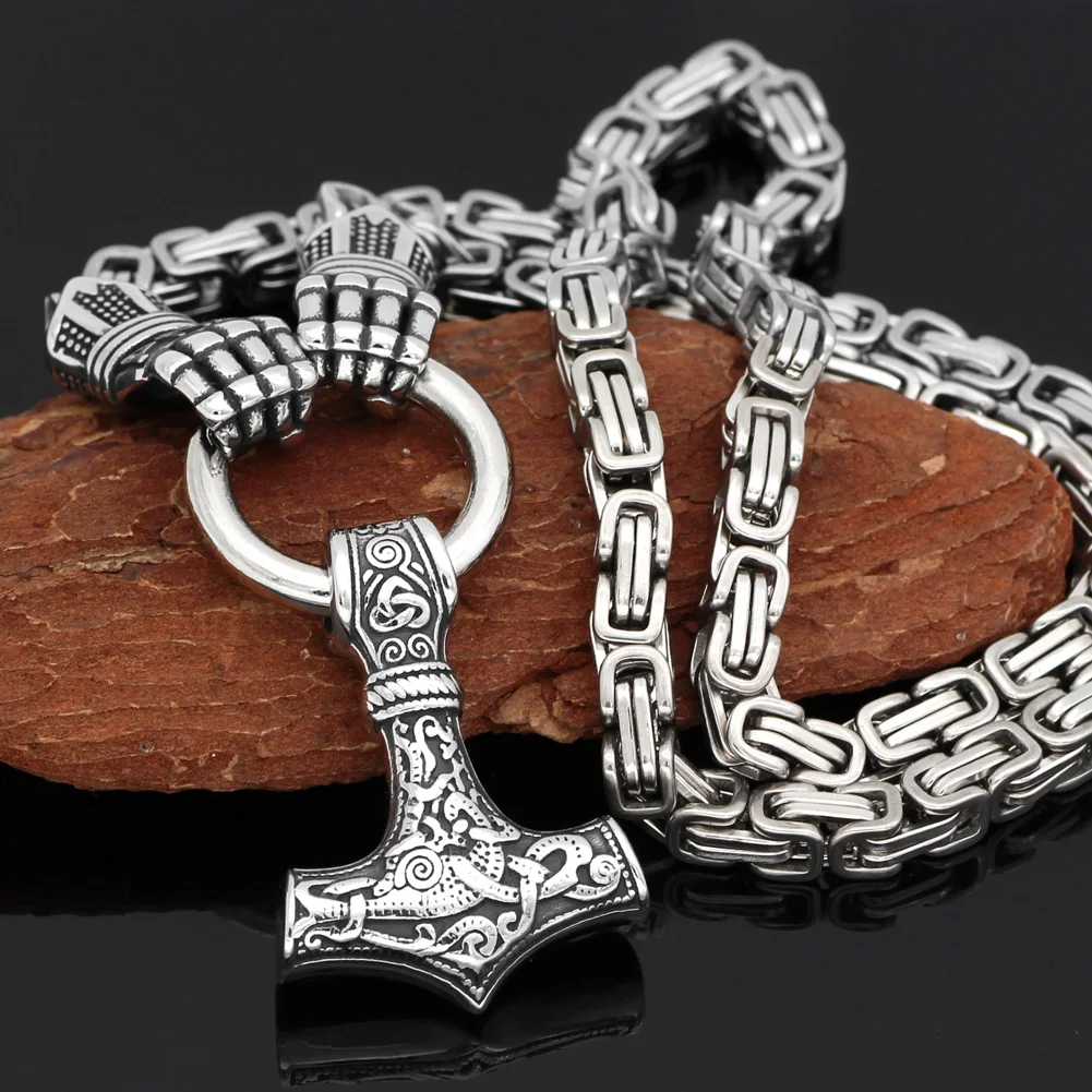 Викинг-волк голова с Тора молот Мьёльнир скандинавский медведь лапа волк кулон ожерелье с цепочкой из нержавеющей стали