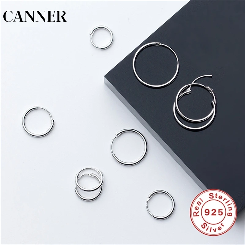 Женские серебряные серьги кольца CANNER 925 пробы круглые простые с круглой петлей R4