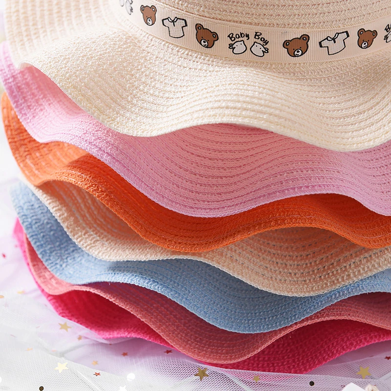 2019 New Fashion Baby Girl Boy Straw Hat Lovely Cartoon Children Solid Floppy Bear Pattern Ears Decor Cap Summer Kids Sun Hats | Детская