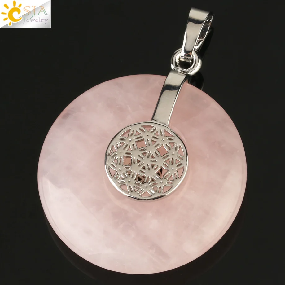 Rose Quartz Csja цветок из натурального камня жизни Подвески Ожерелья Кристалл лечебная энергия балансировочная бусина геометрический символ Женщины Мужчины ювелирные изделия G140 - Окраска металла: Rose Quartz