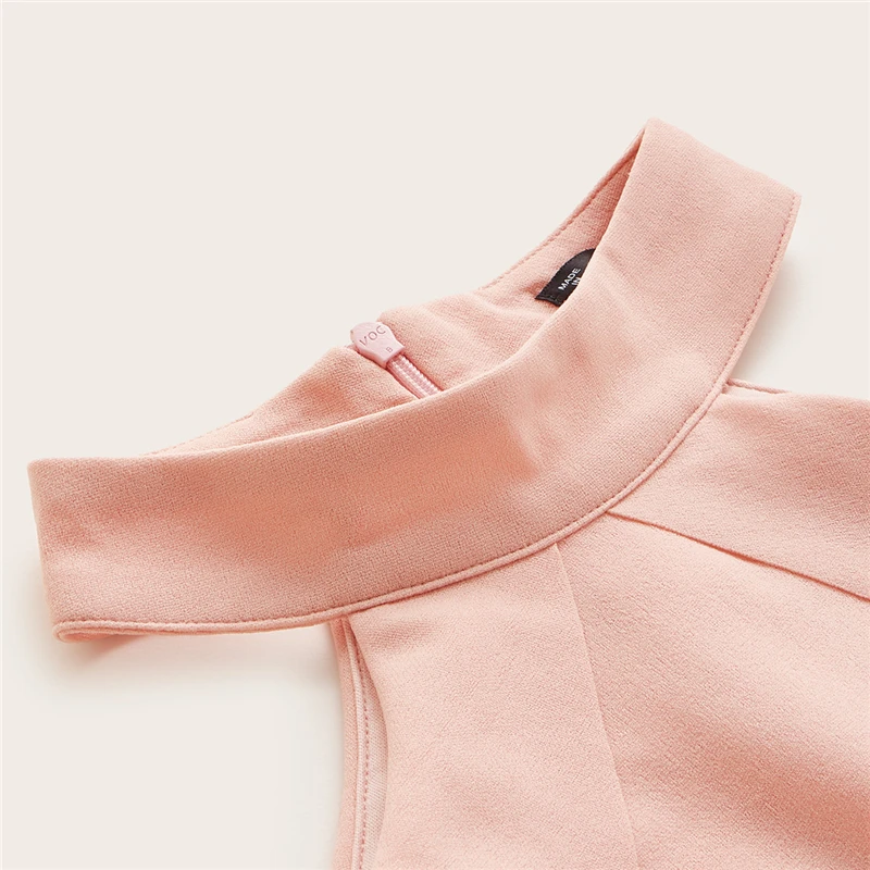 SHEIN элегантный пастельный розовый гофрированный Холтер с открытыми плечами, многослойный топ с расклешенными рукавами, блузка, женские весенние облегающие Сексуальные вечерние блузки