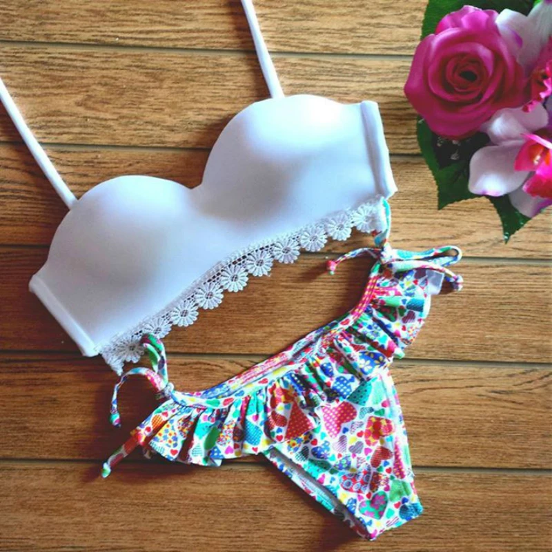Купальники женские ванный комплект Sexy Холтер бикини с оборками Для женщин Пуш-Ап