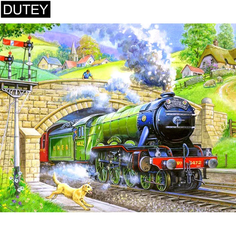 Алмазная 5d картина Локомотив с полными квадратными/круглыми стразами вышивка