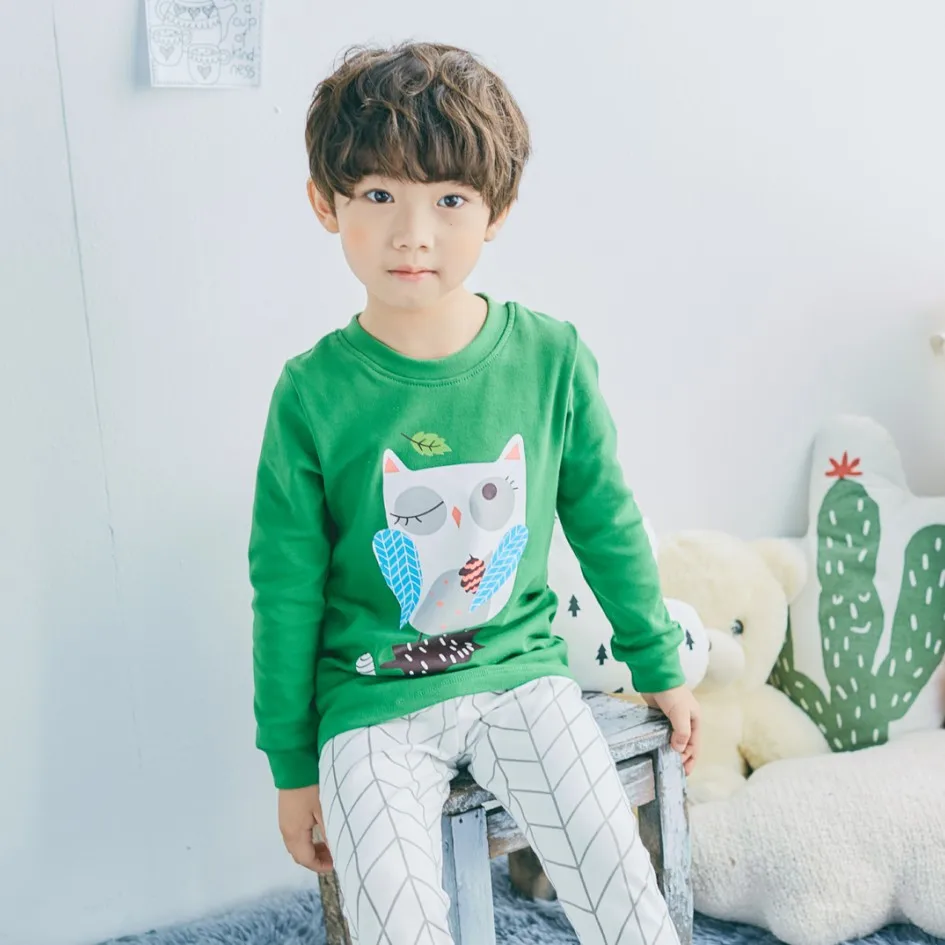 Пижамные комплекты в Корейском стиле с рисунком Совы 100% хлопок одежда для сна