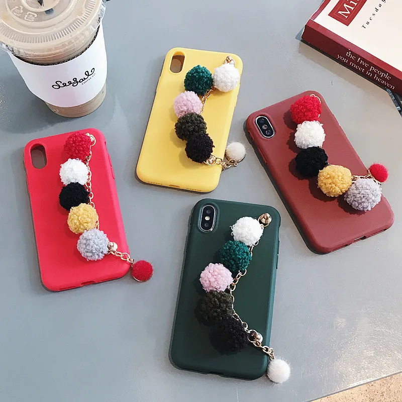 Teobaldo зима ткань чехол для телефона iPhone 6 6S 7 8 Plus X случае 3D Симпатичные помпон с