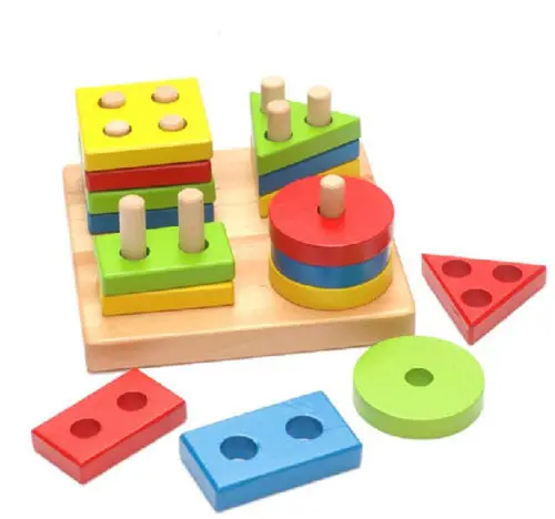 

candice guo! Montessori child wooden geometry intelligence board baby toy shape column building blocks 1pc