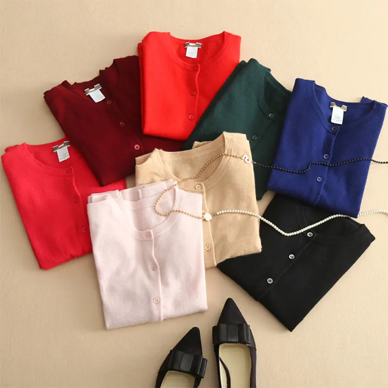 100% Pure Cashmere Cardigan Women 2018 New Female O-neck Knitwear Casual Spring Jacket Coats Long Sleeves Knitted |