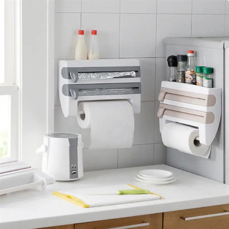 

Multifunctional Home Kitchen Film Sauce Bottle Storage Rack Paper Dispenser Preservative Film Rack Kitchen Product Accessory