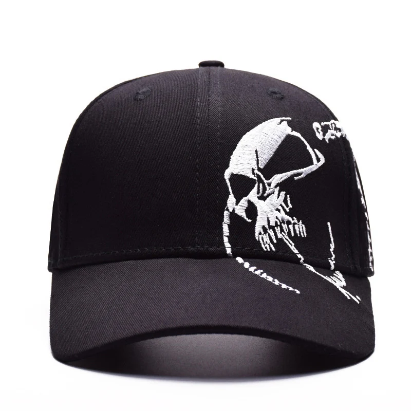 

Fashion Unisex Black Skull Embroidery Baseball Cap Women High Quality Personality Hat Men Outdoor Sports Snapback Caps CP0125