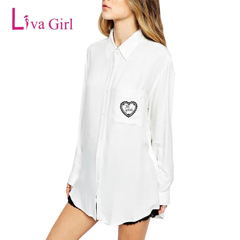 Повседневная Женская одежда Liva Girl 2019 из 100% хлопка осенние Рубашки с длинным
