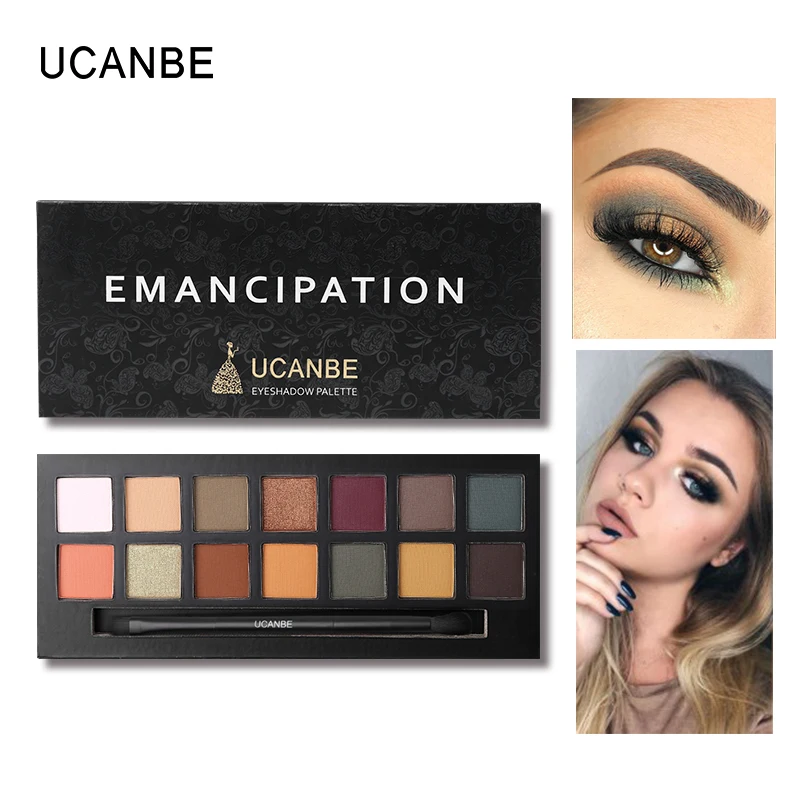 UCANBE, 14 цветов, палитра теней для век+ Ультра Черная Подводка для глаз+ Подкручивающая тушь для ресниц, набор для макияжа, водостойкая, стойкая, для красоты глаз