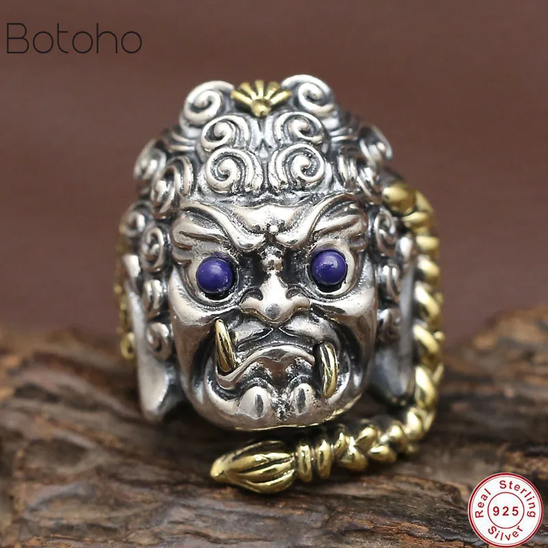 

925 Sterling Silver King Kong Open Rings for Men Party Vintage Thai Silver Ring Punk Fashion Jewelry Domineering Open Ended Ring