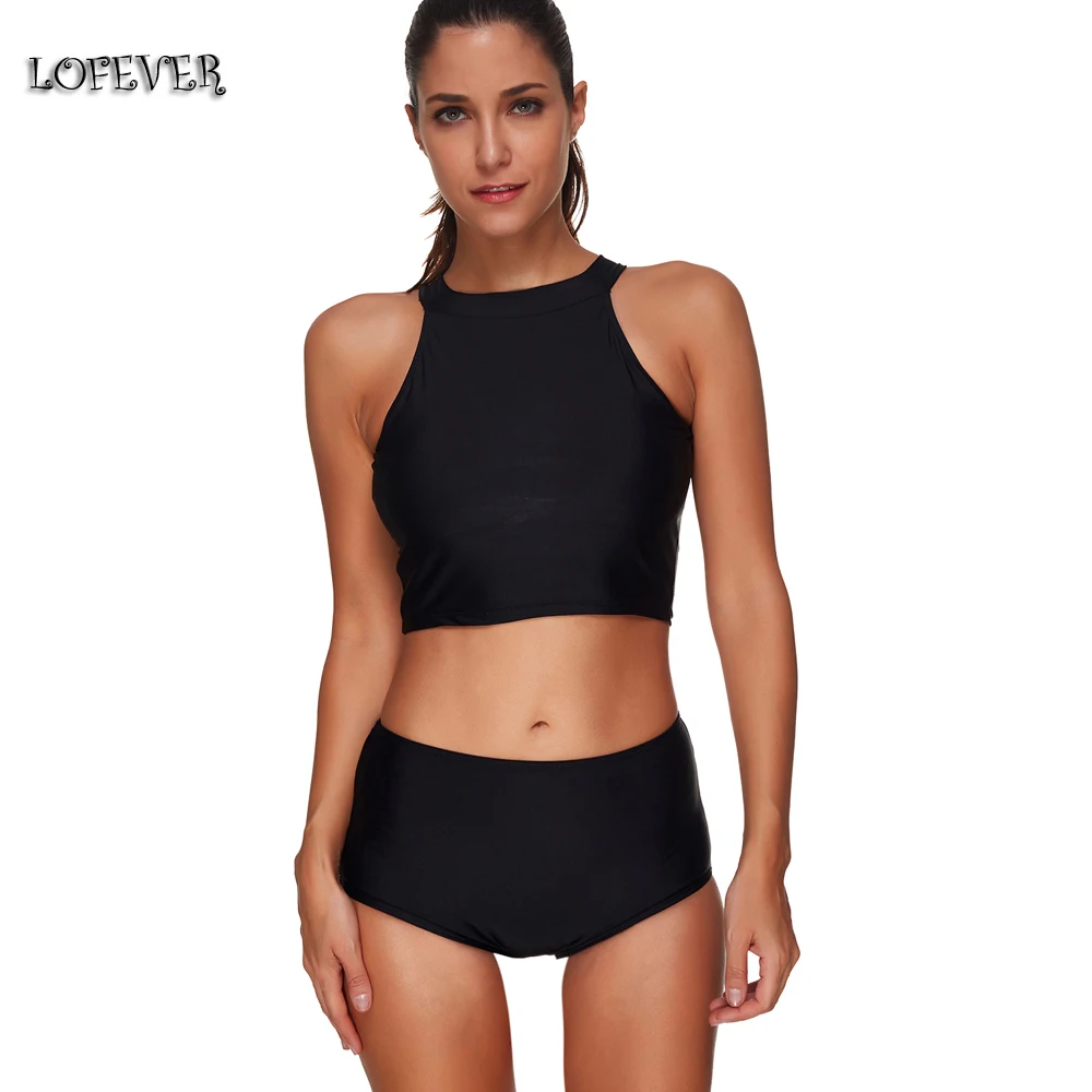 LOFEVER Винтаж XXL Танкини Установить Черный Tankinis Купальники Женщины Спорт Жилет