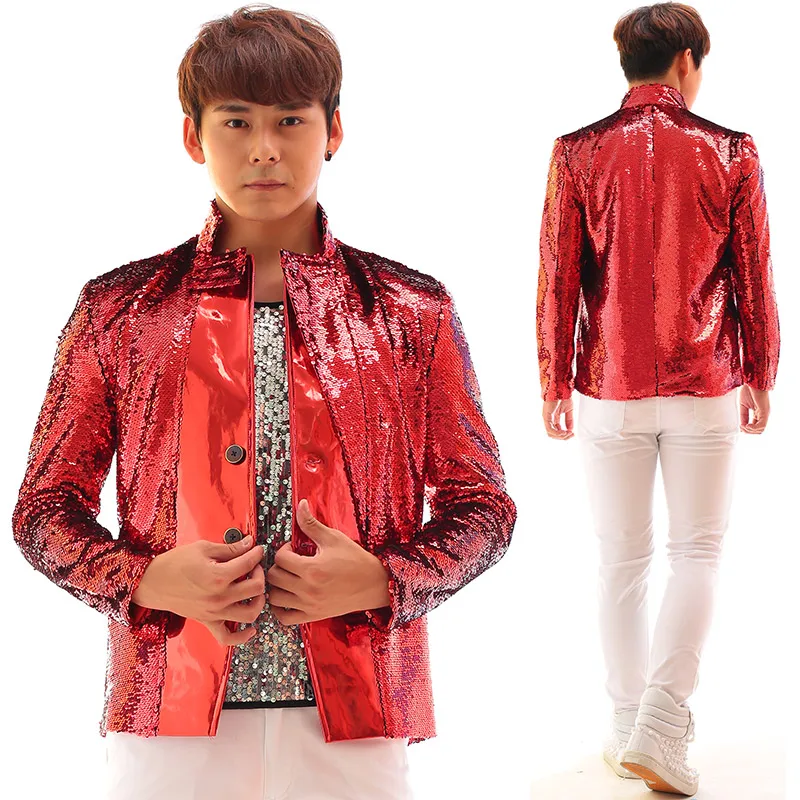 Мужская приталенная куртка с красными блестками размера плюс по индивидуальному