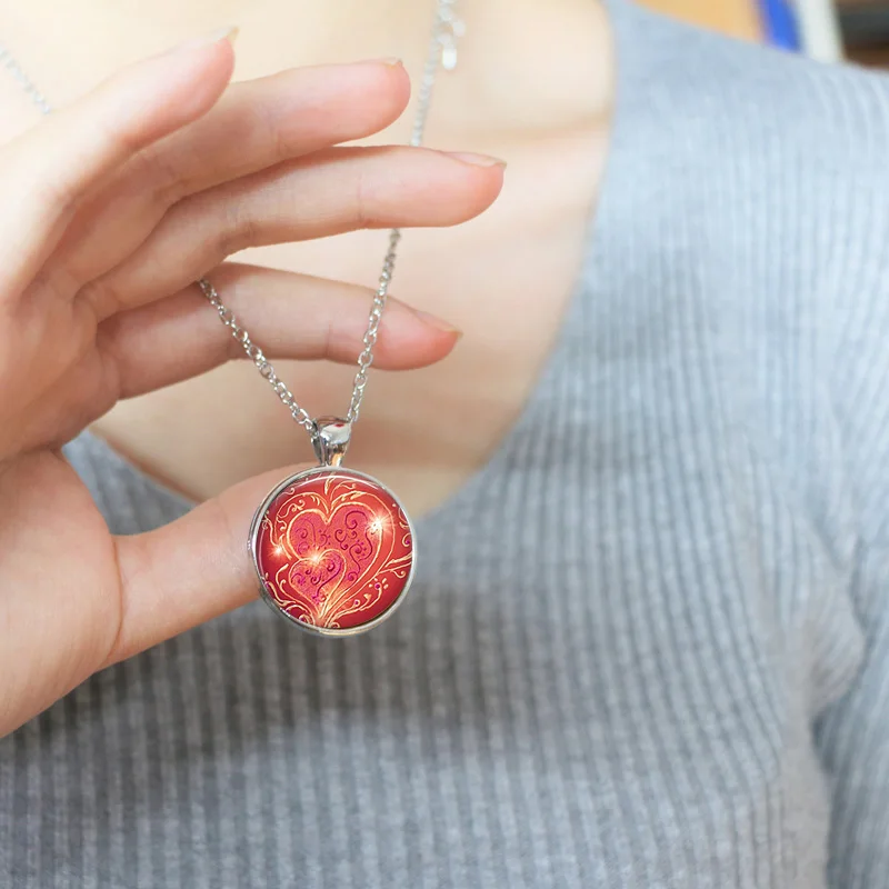 Кулон со стеклянной подвеской в виде сердца для женщин и девушек|heart necklace|valentine