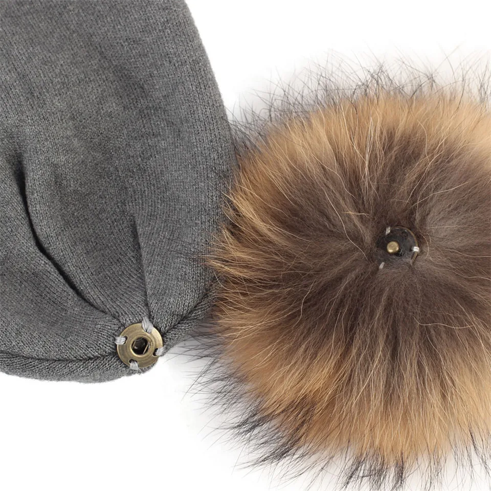 Детская шапочка, Осенняя шерстяная шапка Skullies, шапочки с помпоном из меха енота для новорожденных мальчиков и девочек, громоздкая зимняя шапка с помпоном из натурального меха