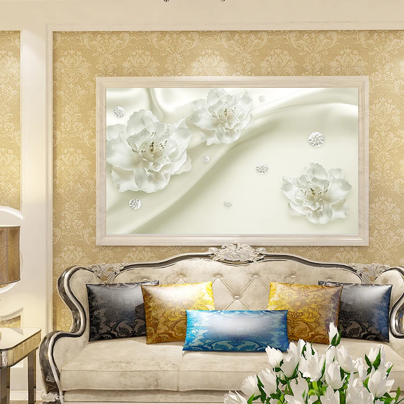 Фотообои на заказ 3D настенные наклейки эстетические светлые роскошные цветы в