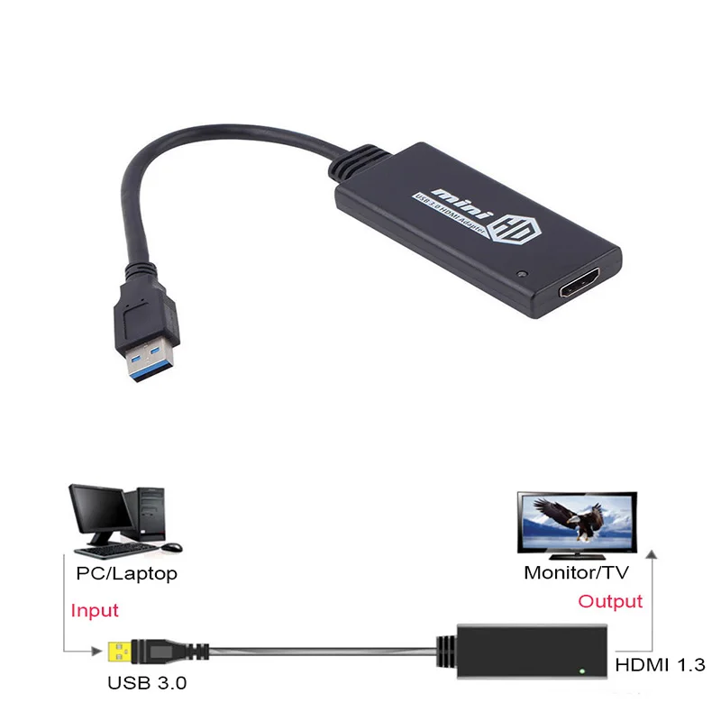 Адаптер переходник с USB 3 0 на HDMI штекер гнездо HD 1080P видеокабель конвертер