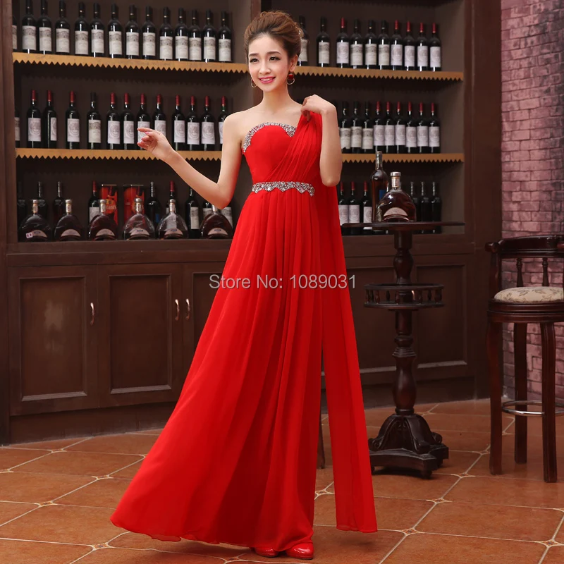Новые Длинные Платья для подружек невесты красное шифоновое платье на одно плечо