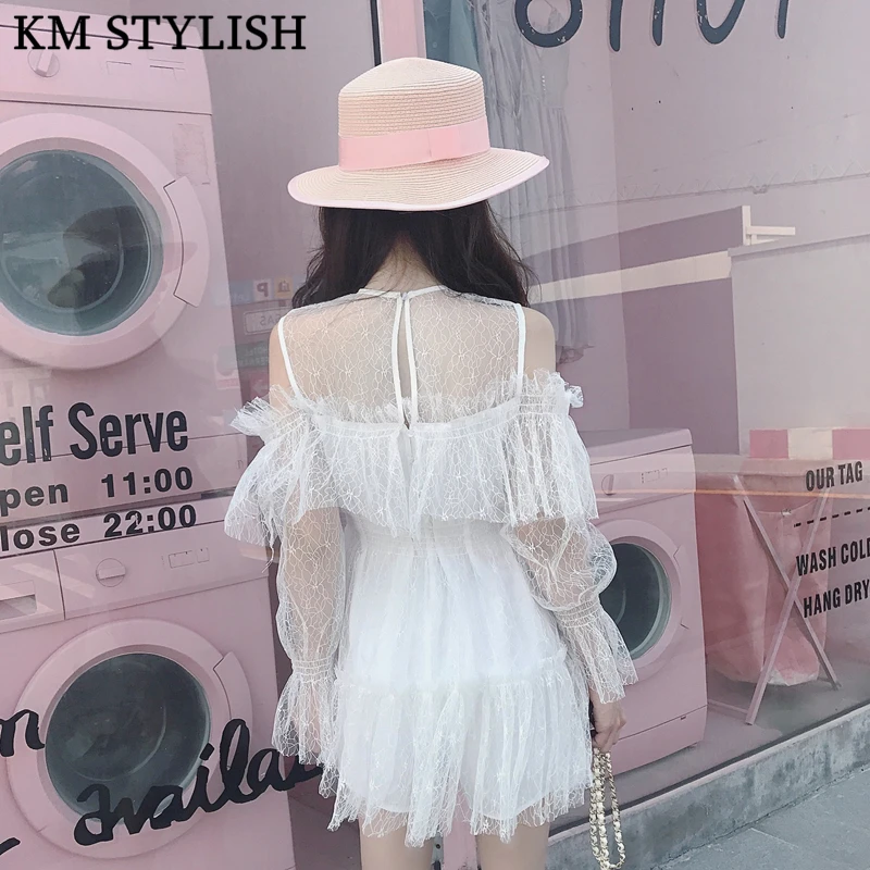 2018 Новый Фея Леди белая сетка Комбинезоны О образным вырезом с открытыми плечами