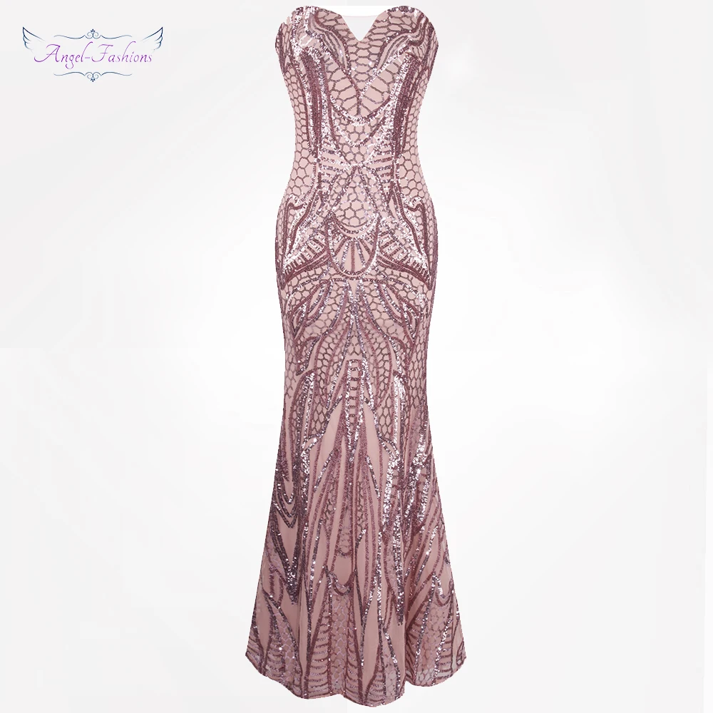 

Angel-fashions vestido de festa Vintage 1920S Flapper Sequined Mermaid Long Evening Dress Abendkleid Pink 212