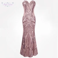 angel fashions vestido de festa vintage 1920s flapper sequined mermaid long evening dress abendkleid pink 212