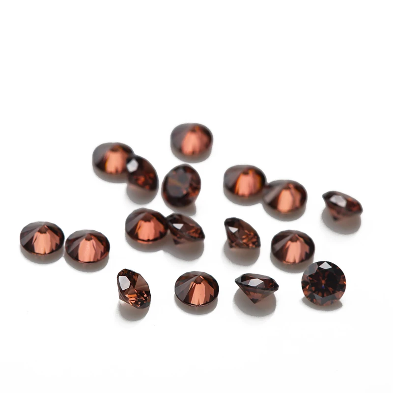 1mm~3mm Coffee Color Cubic Zirconia Stone Round Shape Europe Machine Cut  Loose CZ Synthetic Gemstone For Jewelry