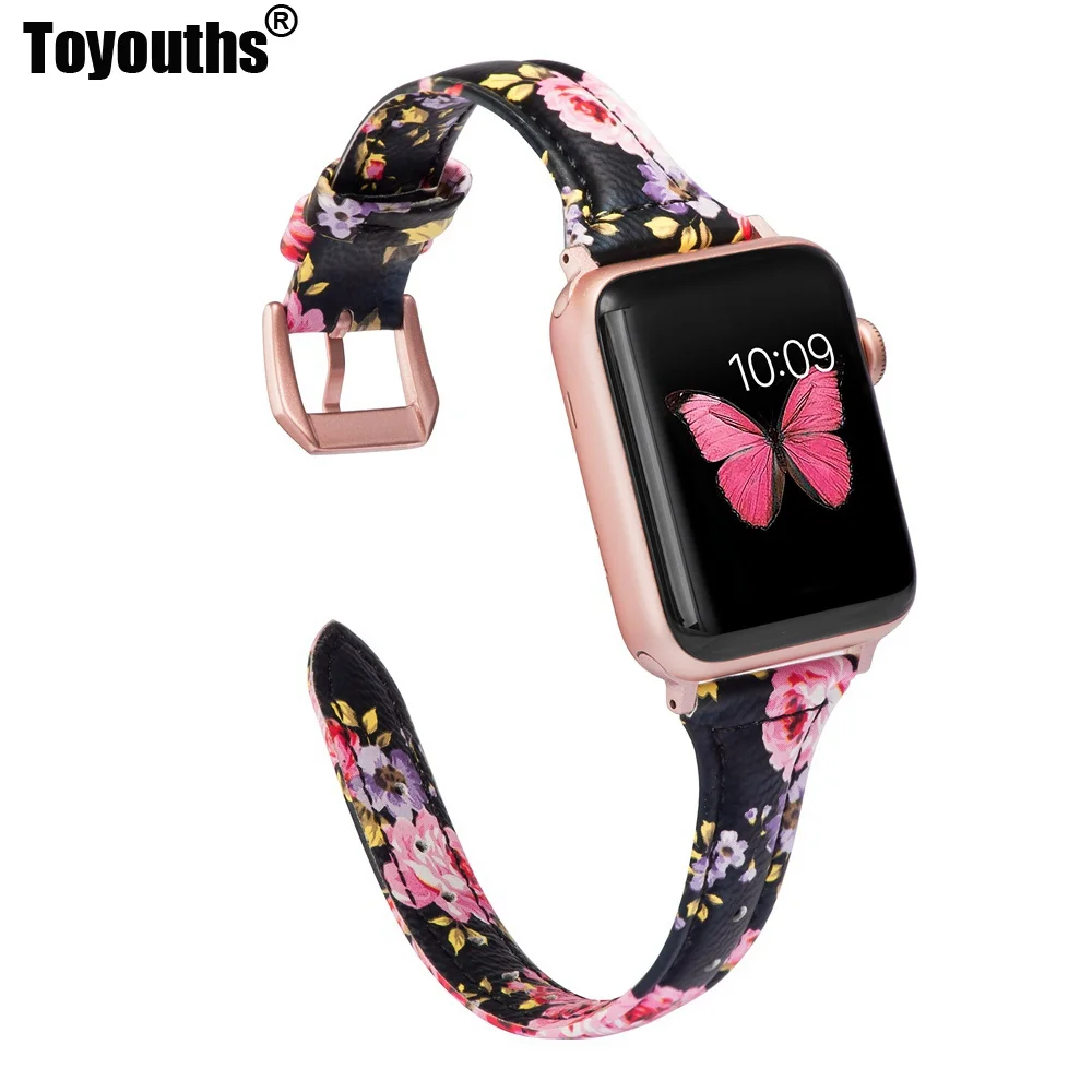 Ремешок кожаный для Apple Watch Band Премиум гибкий стильный браслет с цветочным