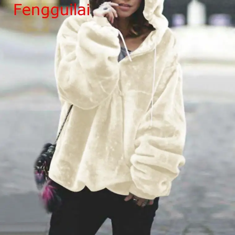 

Hooded Sweatshirt 2020 Autumn Winter Women Oversized Long Sleeve Pockets Female Streetwear Tops Plush Warm Hoodies