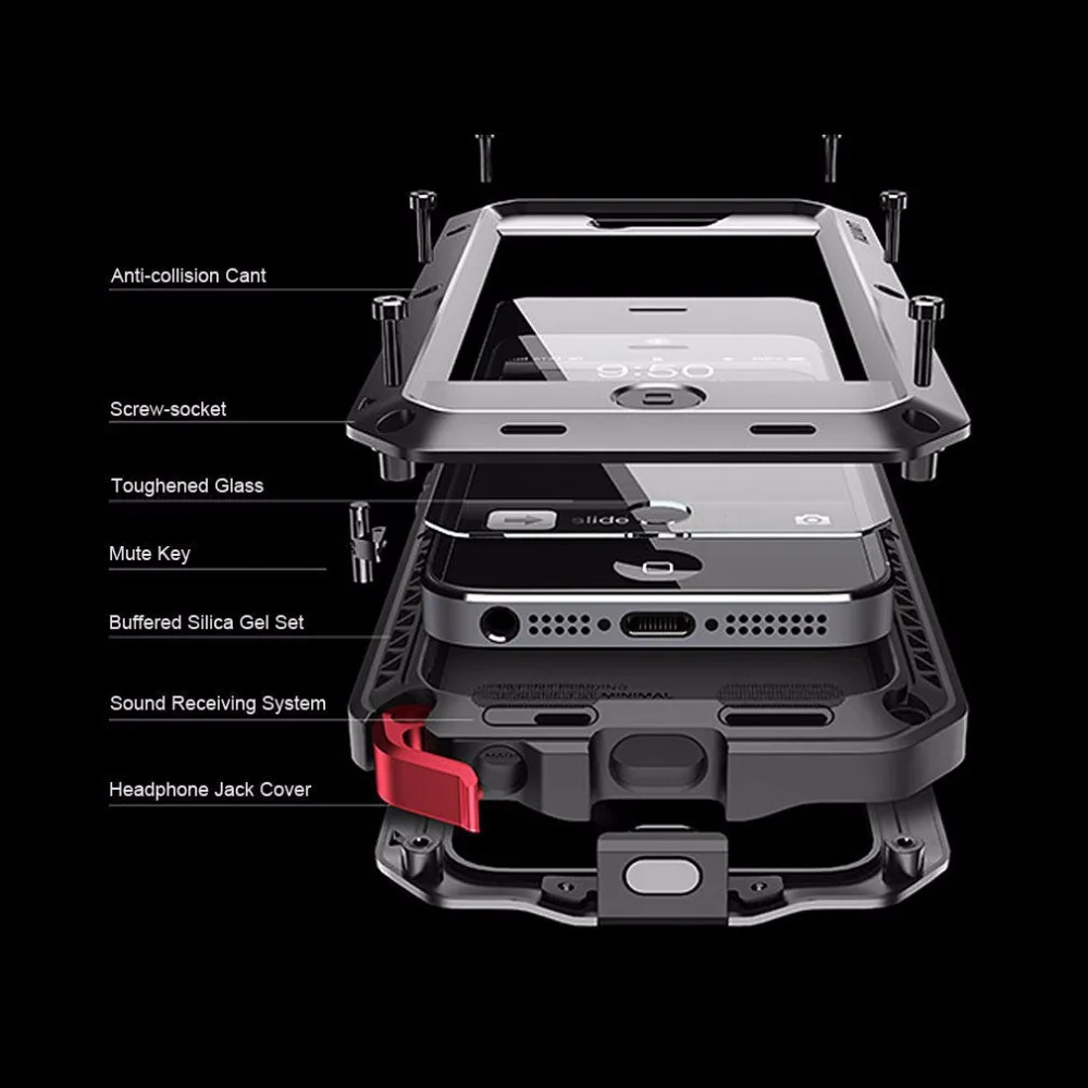 Luxury Doom armor Dirt Shock Waterproof Metal Aluminum Gorilla Cover Case For Apple iPhone Models 4 4s + Tempered glass |