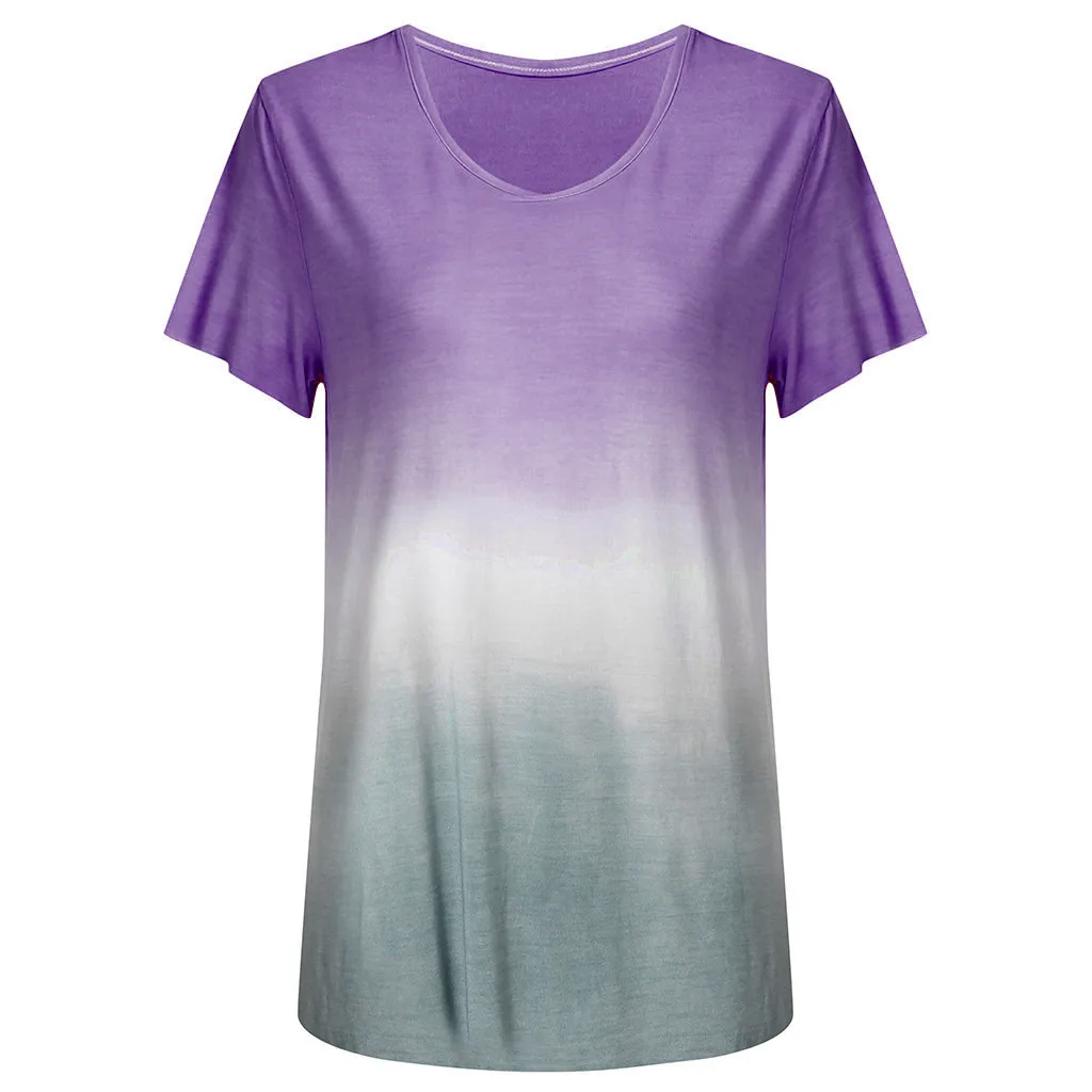Женская Повседневная футболка градиентного цвета Модная Летняя туника с