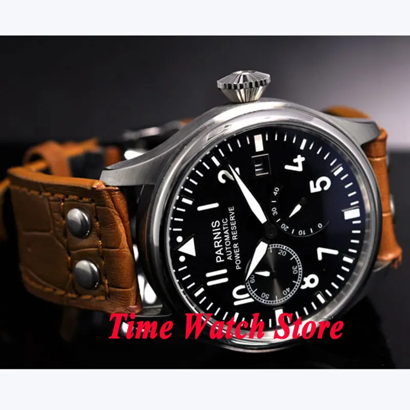 Мужские часы с черным циферблатом Parnis 47 мм кожаным ремешком ST2530|watch men|watch men watchwatch